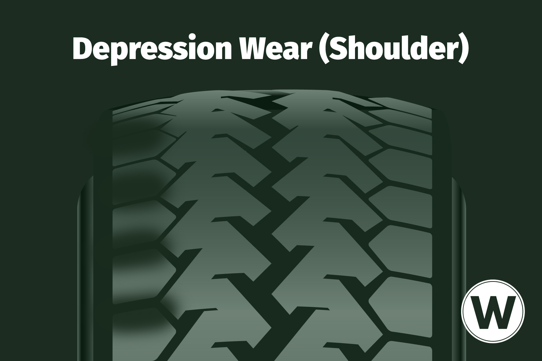 A wear pattern diagram that shows where to find depression wear (shoulder) on your commercial steer tires.