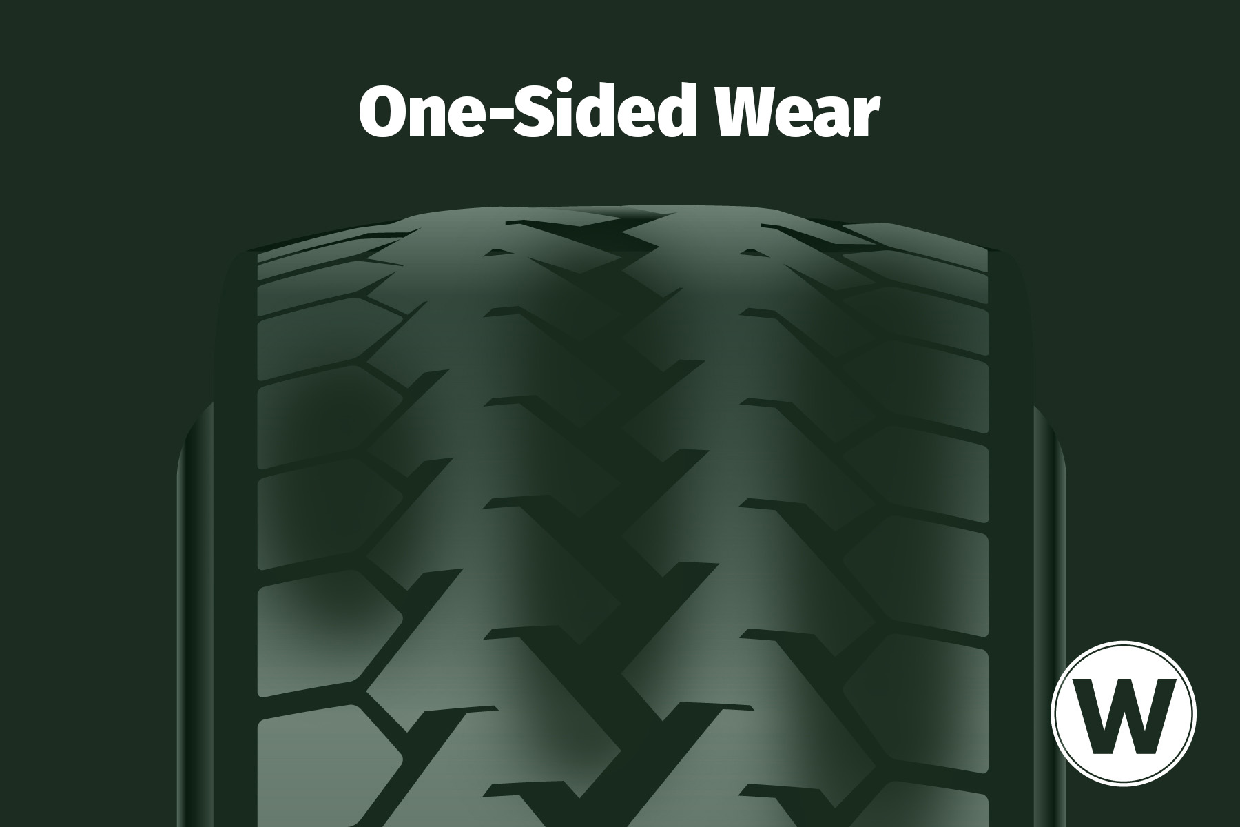 A wear pattern diagram that shows where to find one-sided wear on your commercial steer tires.