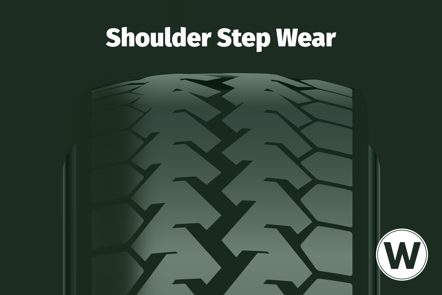 A wear pattern diagram that shows where to find shoulder step wear on your commercial steer tires.